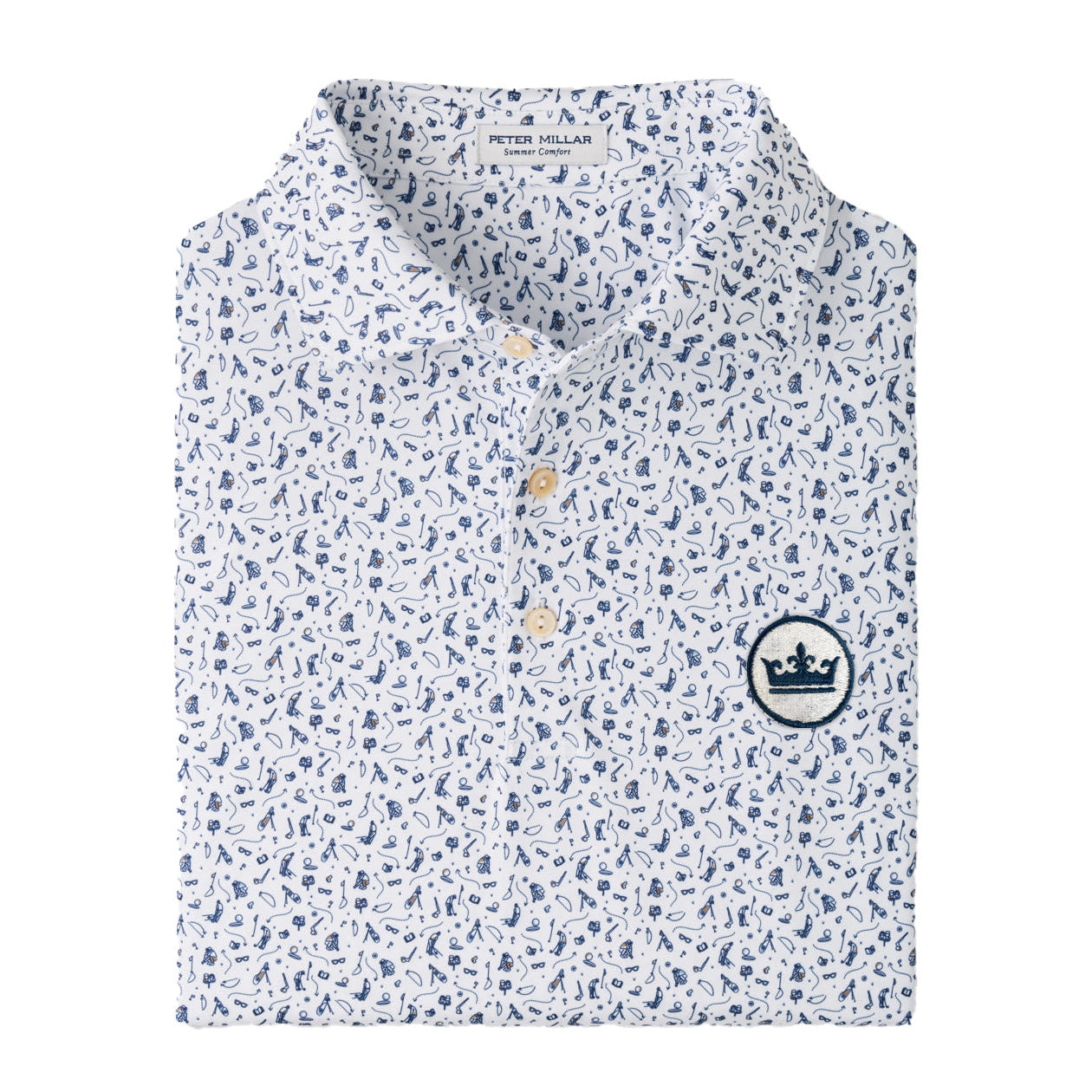 peter millar golf polo with navy pattern