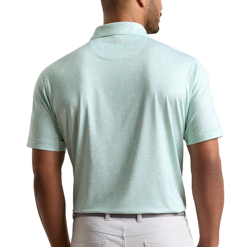 peter millar golf polo light green with skull pattern stripped with crown logo