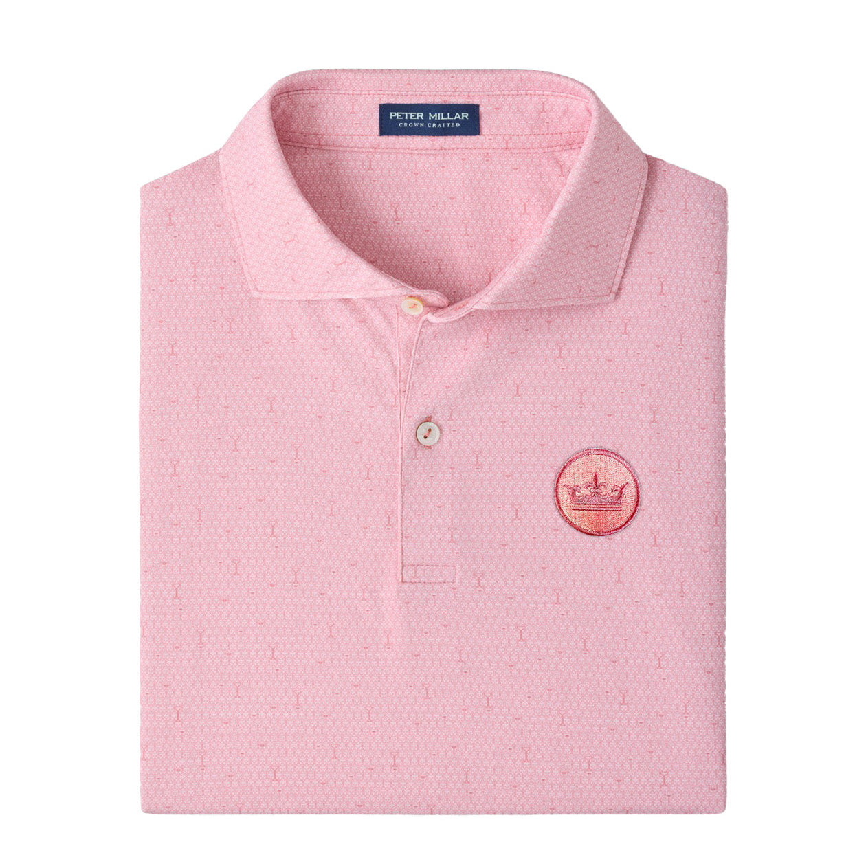 peter millar golf polo with pink lobster pattern
