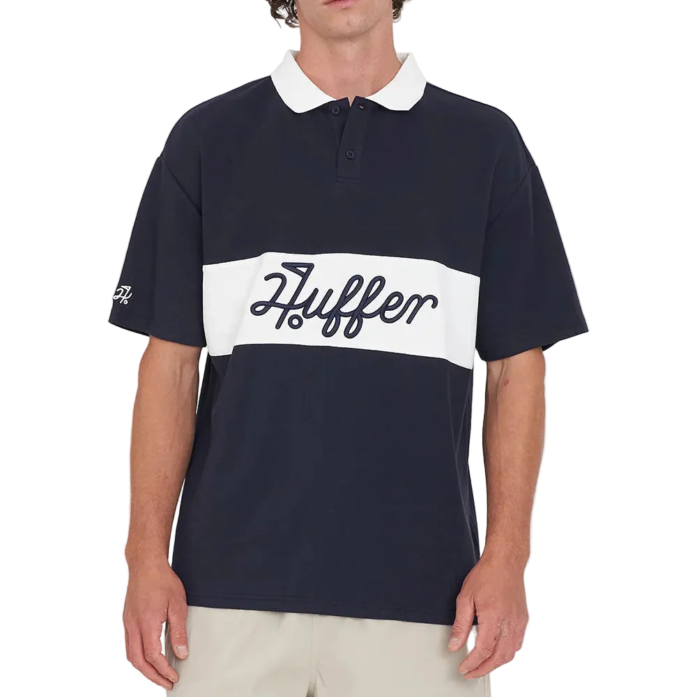 Huffer Mens Par Line SS Polo - Navy/Chalk