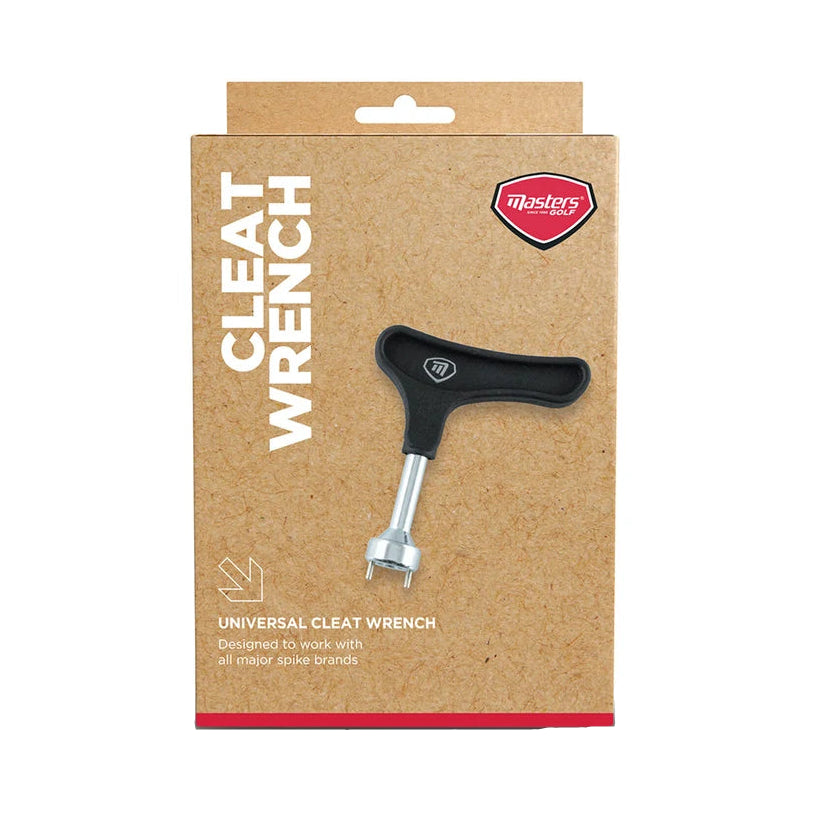Masters Cleat Wrench in its original brown kraft paper packaging box, featuring a black and silver T-handle tool on the front.
