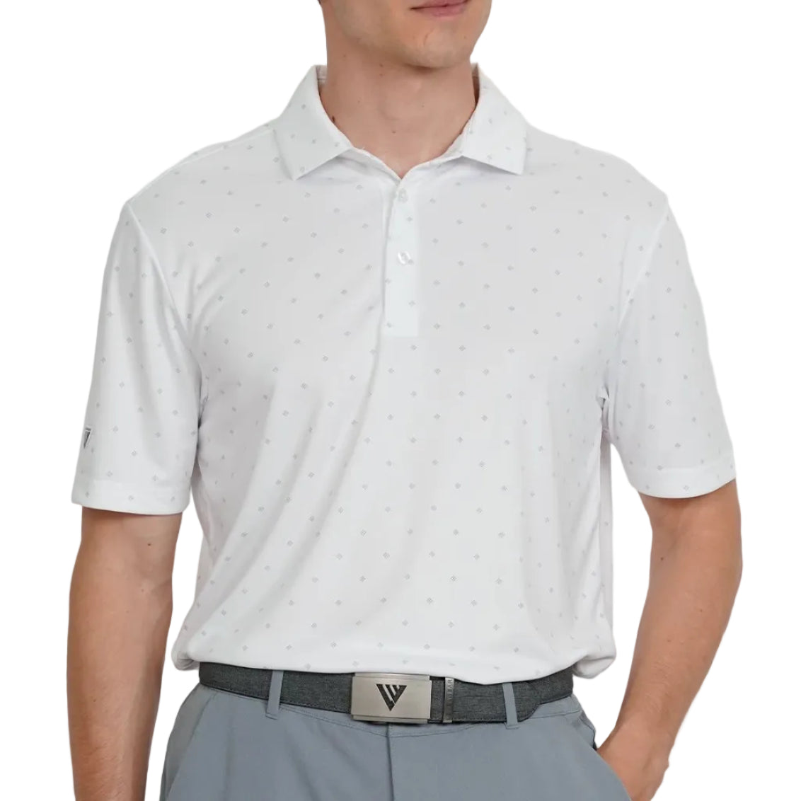 mens golf polo in pebble colour with pattern