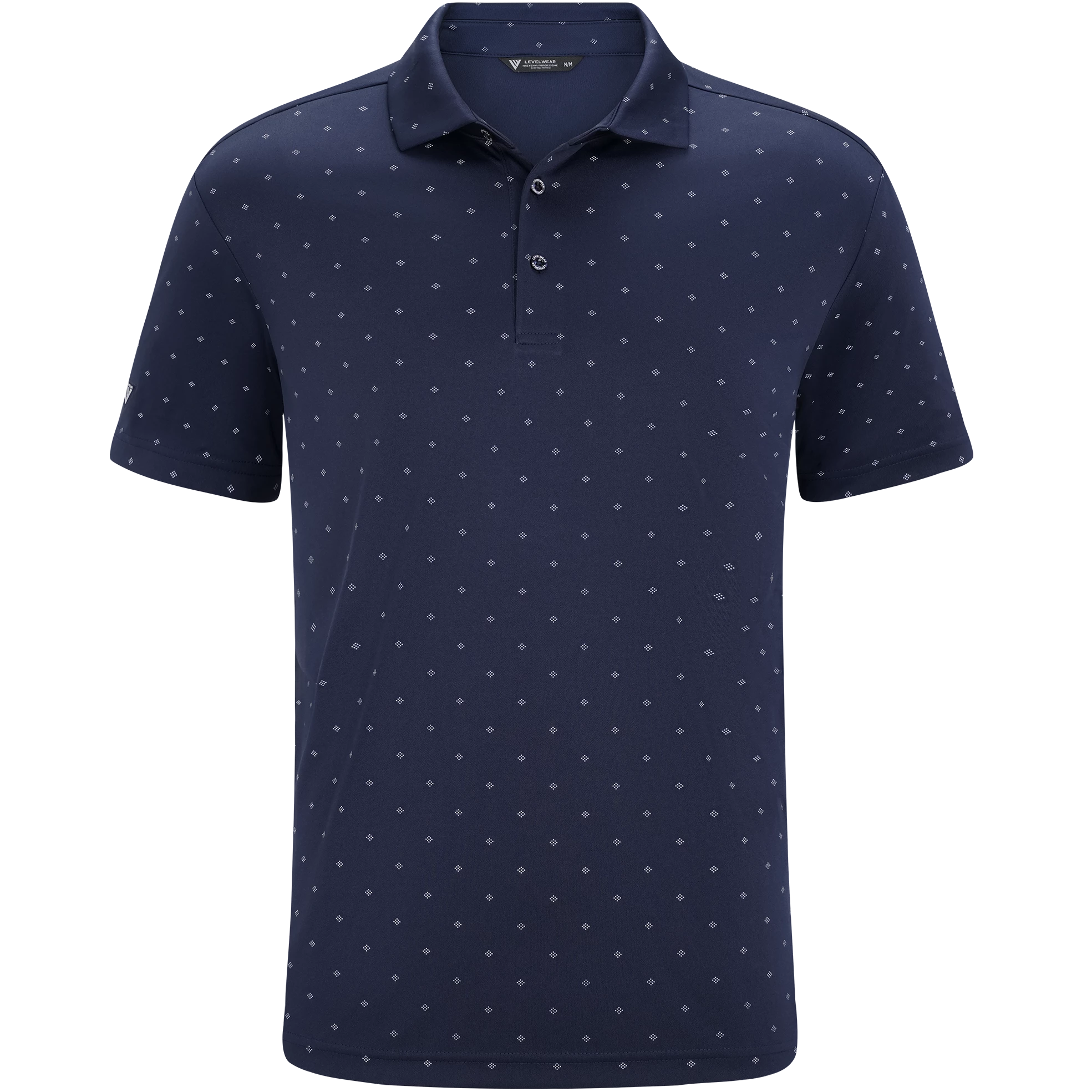 mens golf polo in navy with pattern