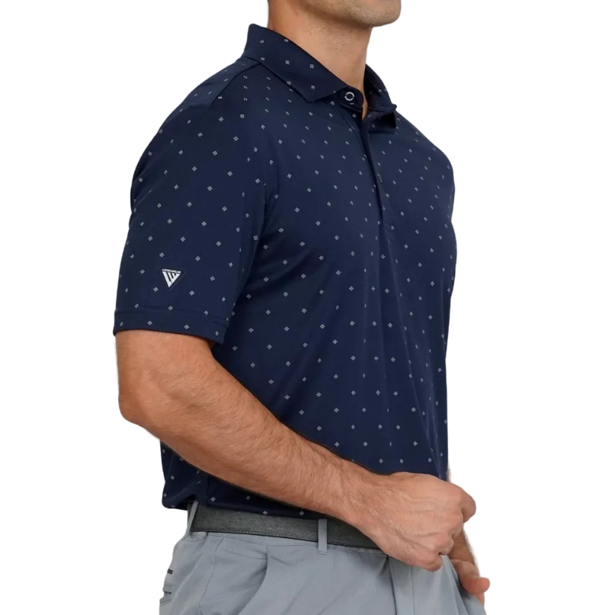 mens golf polo in navy with pattern