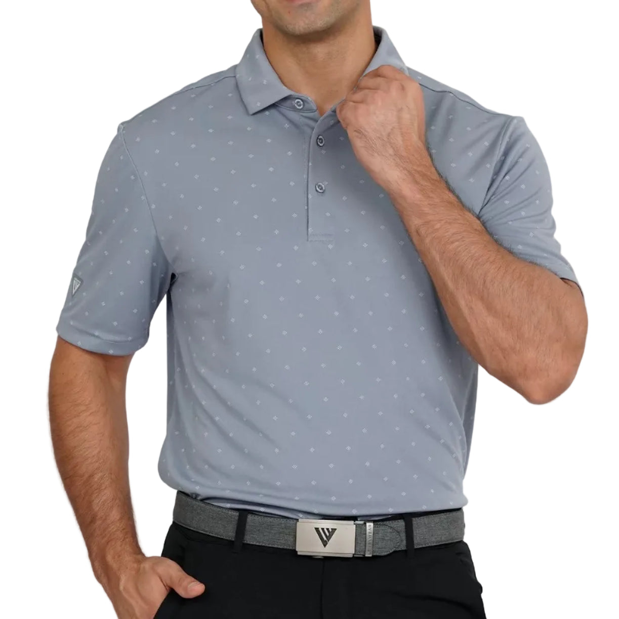 mens golf polo in pebble colour with pattern