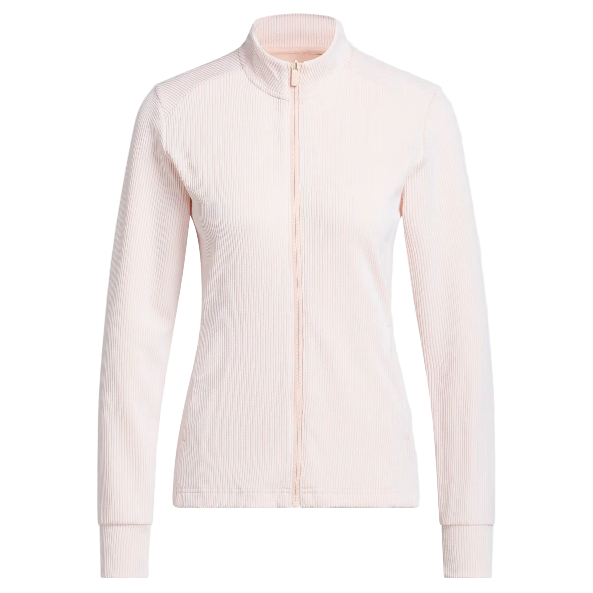 Light pink ribbed knit jacket on a white background