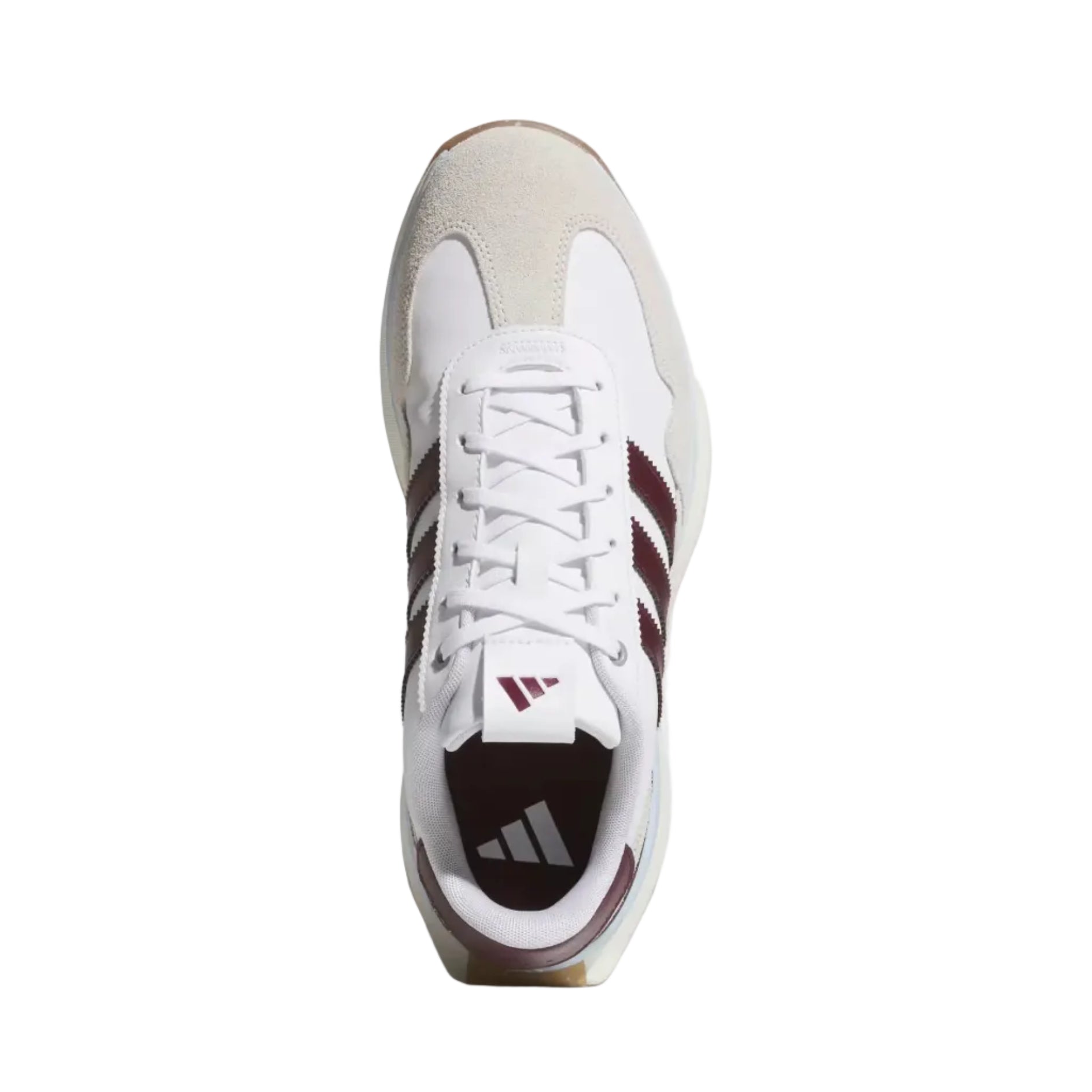 adidas white golf shoes with maroon stripes