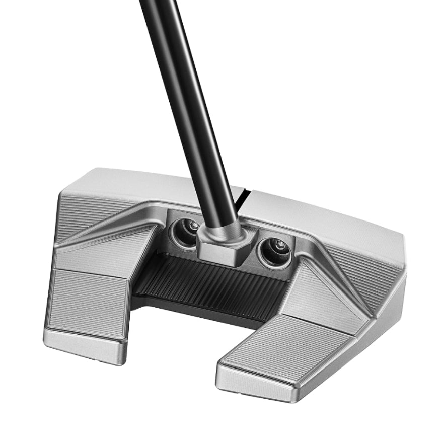 Close-up of a golf putter on a white background