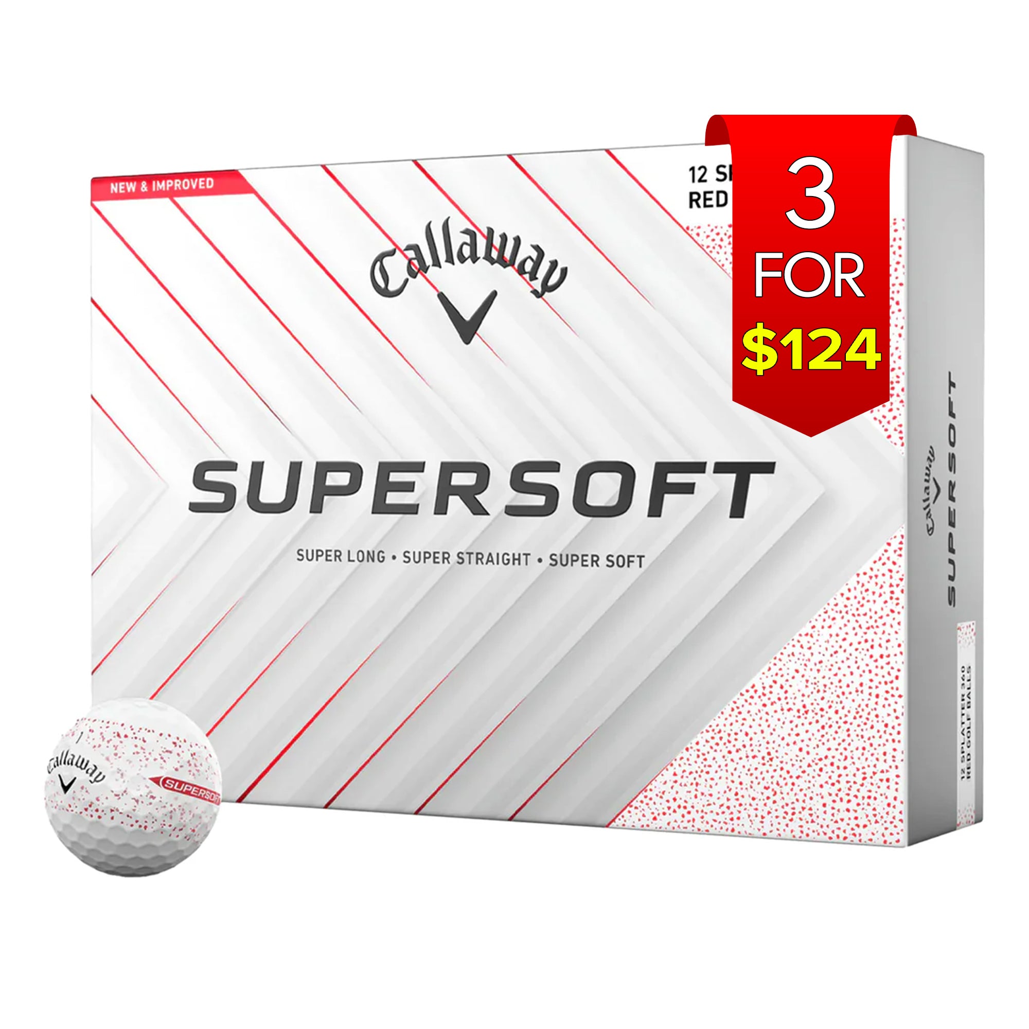 Callaway 2025 Supersoft Golf Balls Dozen - Splatter Red