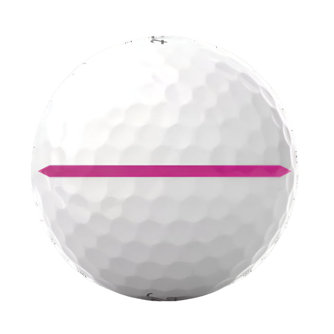 Golf ball with a pink line on a white background