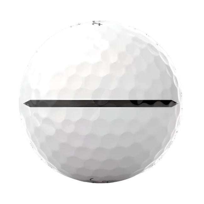 White golf ball with a black stripe on a white background