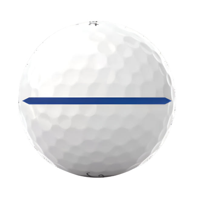 White golf ball with a blue line on a white background