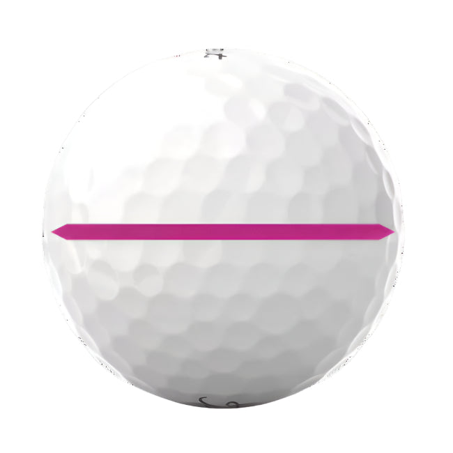 White golf ball with a pink line on a white background