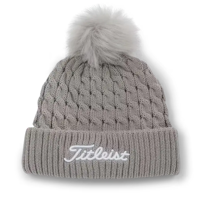 Titleist Cable Knit Pom Pom Beanie Light Grey