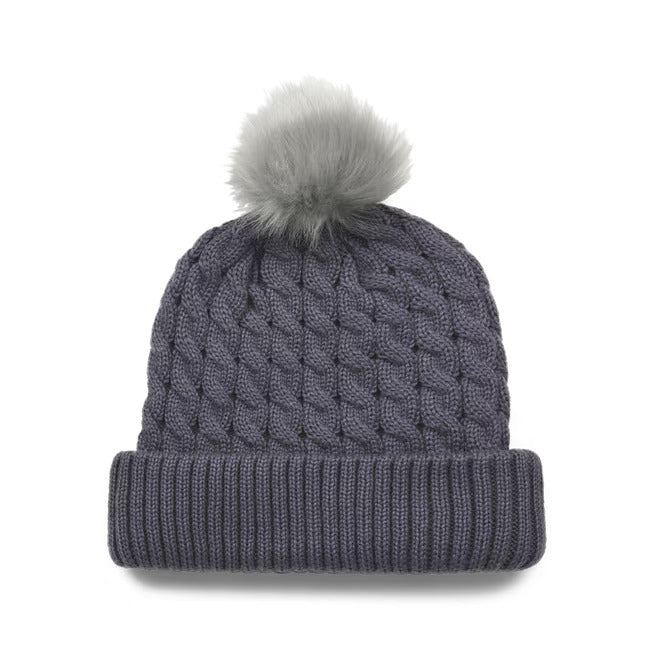 Titleist Cable Knit Pom Pom Beanie - Wash Indigo/White