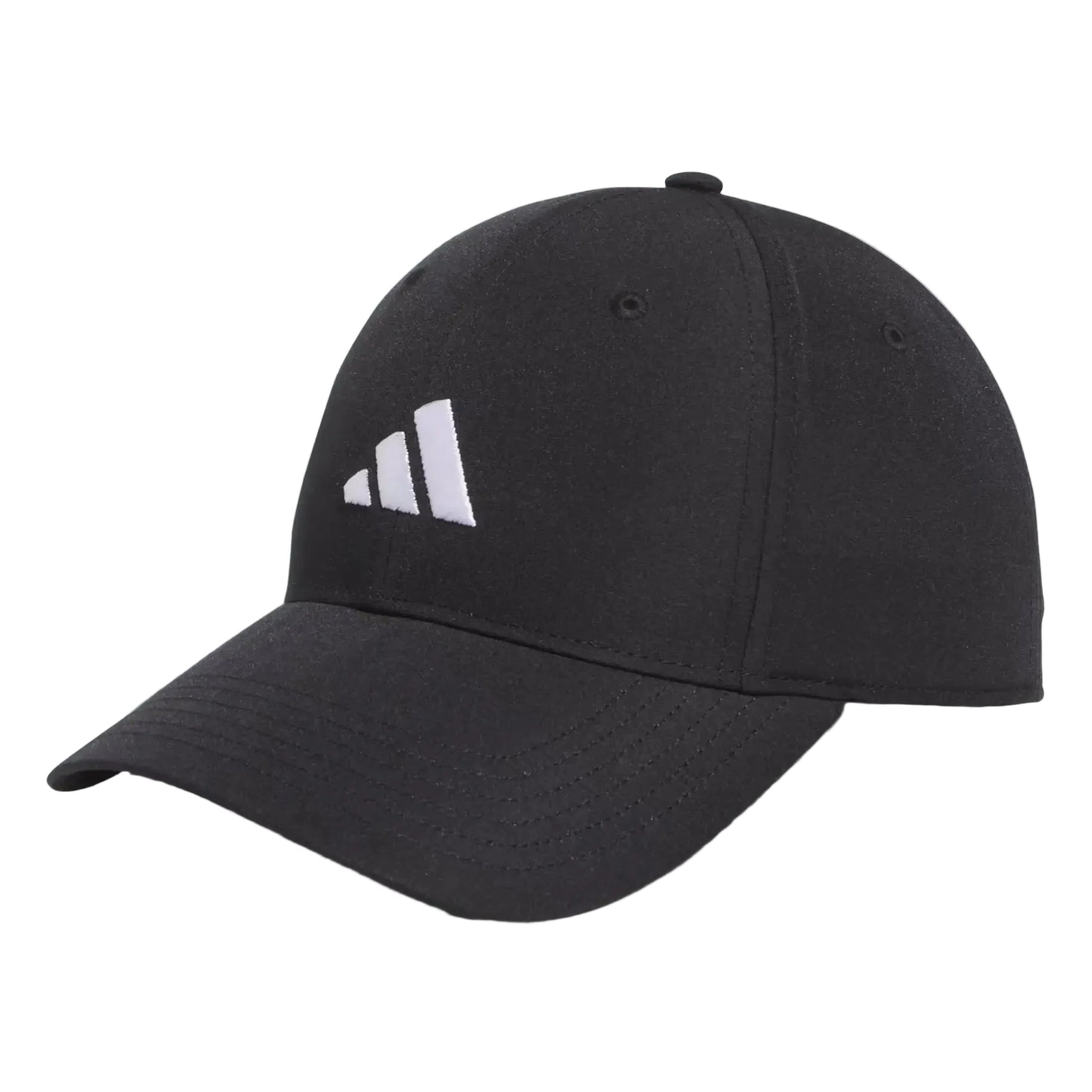 Black cap with white Adidas logo on a white background