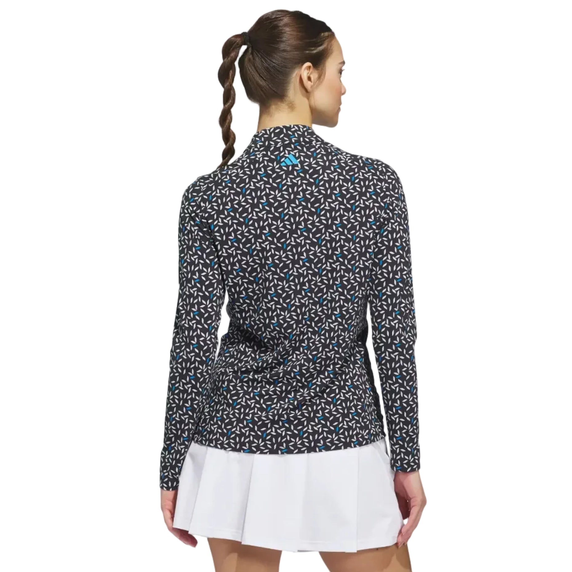 Adidas Ladies Ultimate365 Printed Quarter Zip Mock Polo - Lucid Ray Blue