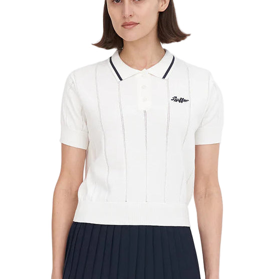 Huffer Golf Ladies Line Knit Polo - Chalk / Navy