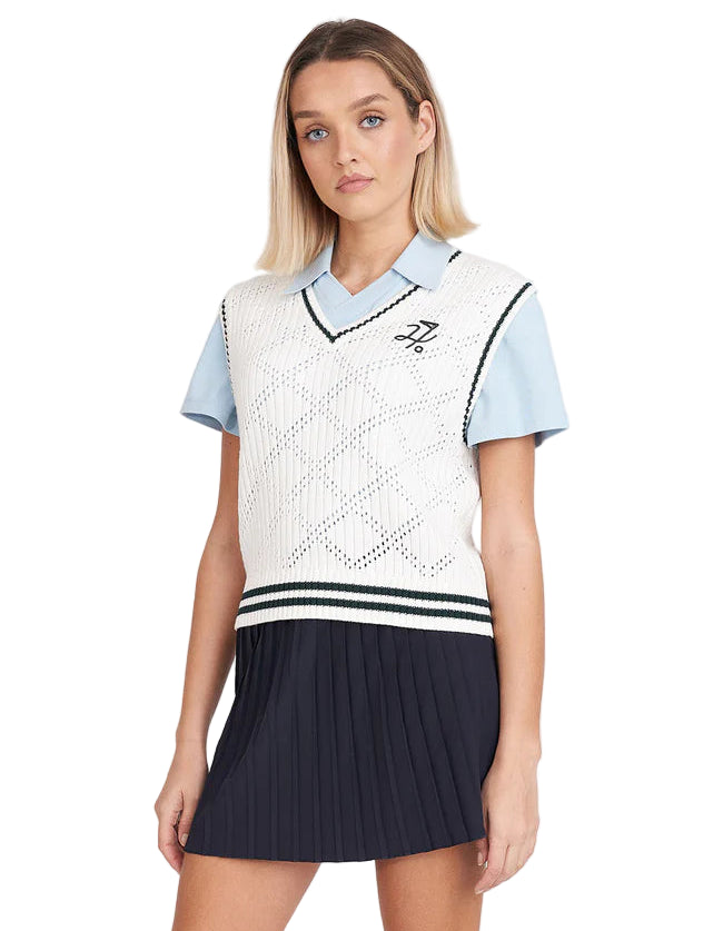 Huffer Golf Ladies Diamond Crop Vest - Chalk