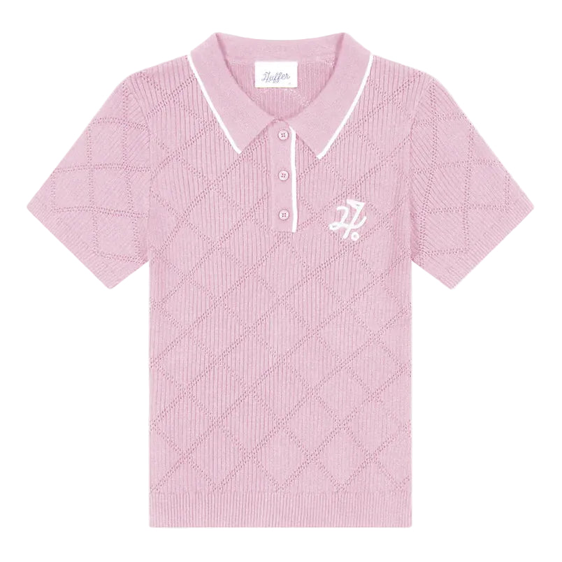 Huffer Womens Diamond Knit Polo - Petal