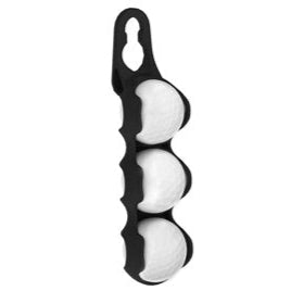 A black Clicgear golf ball clip with three white golf balls attached to it, designed to be mounted on a golf cart.