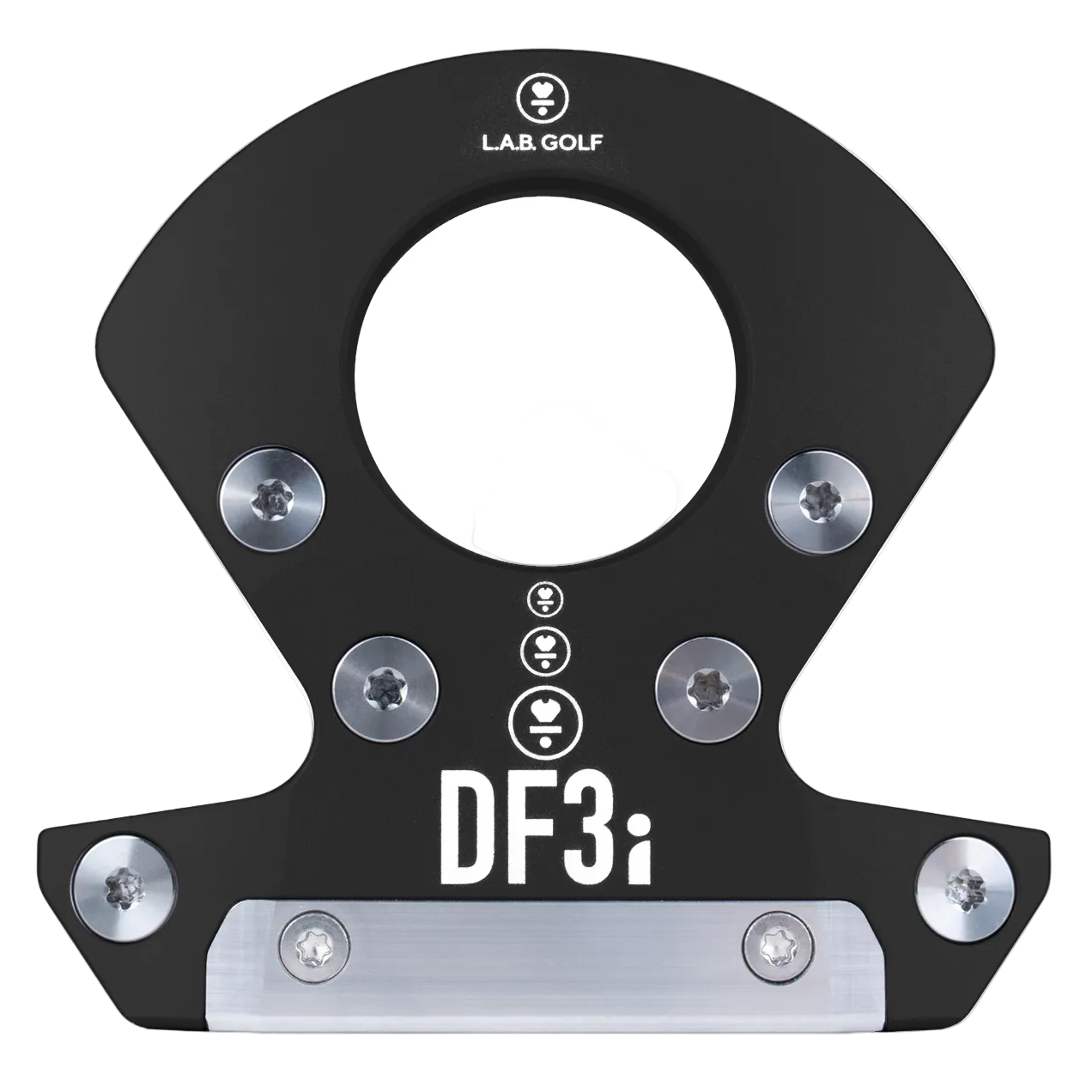 Black and silver golf club head cover with 'LAB GOLF' branding on a white background