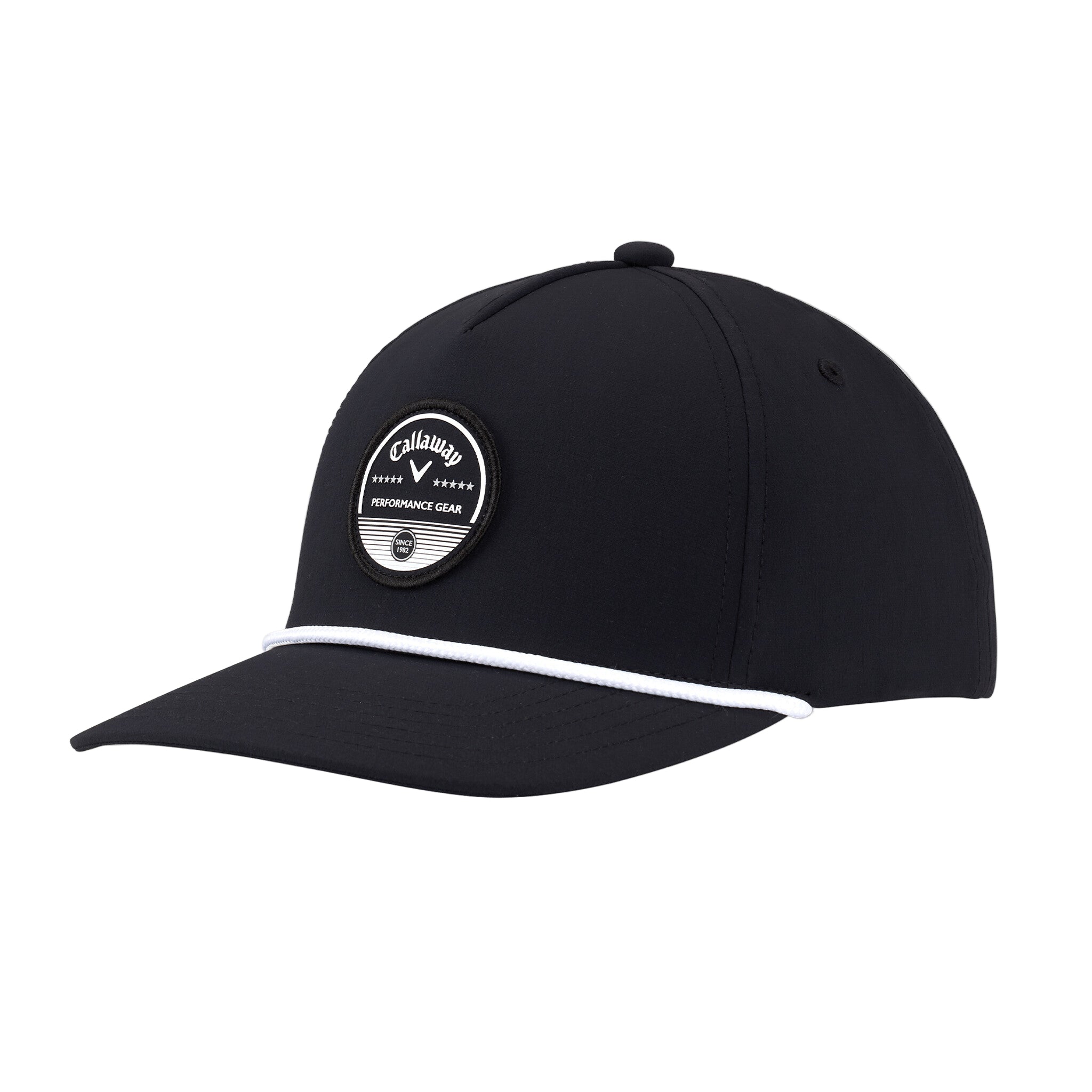 A white Callaway Bogey Free 25 Snapback Cap with a geometric pattern and a logo on the front.