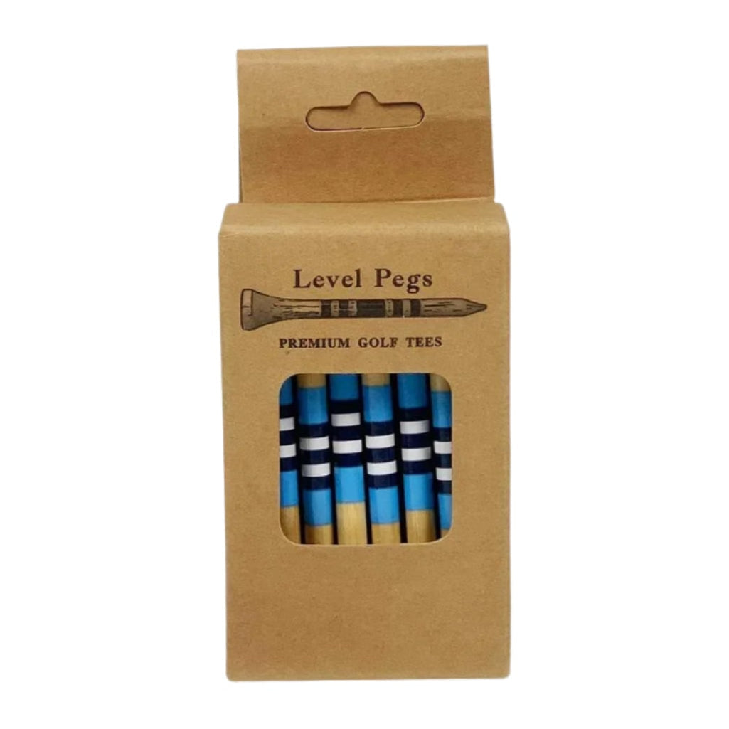 Box of Level Pegs premium golf trees on a white background