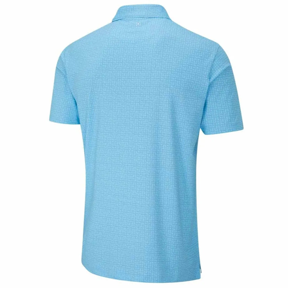 Light blue checkered polo shirt on a white background