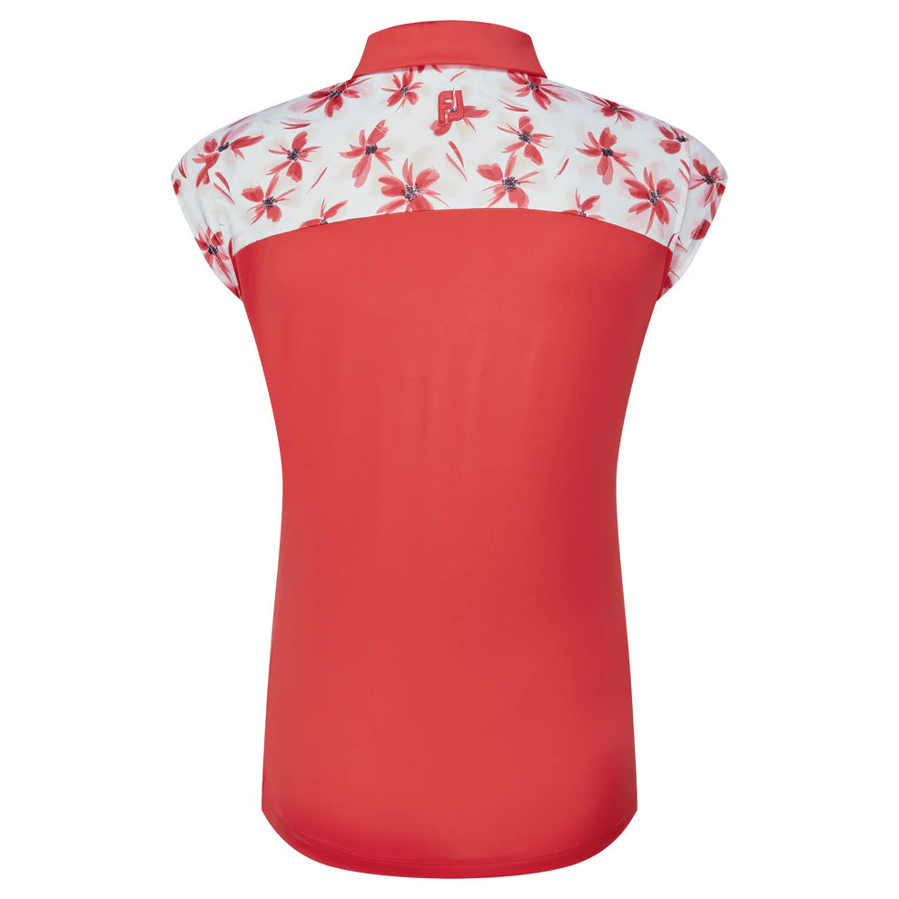 FootJoy Women's Block Floral Print Cap Sleeve Shirt - Red