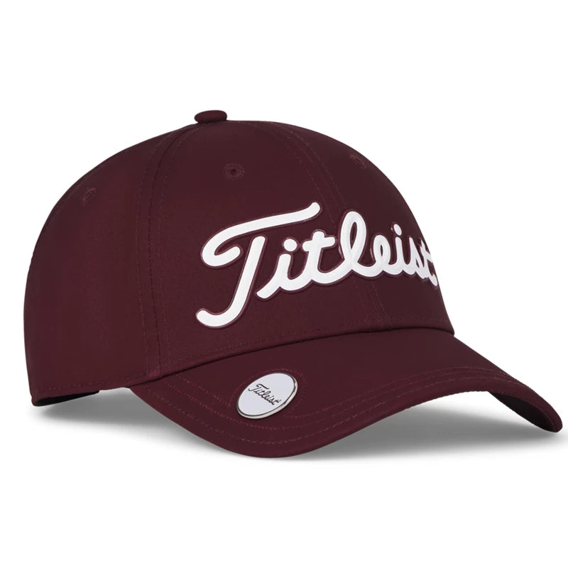 Maroon cap with white 'Titleist' logo on a white background