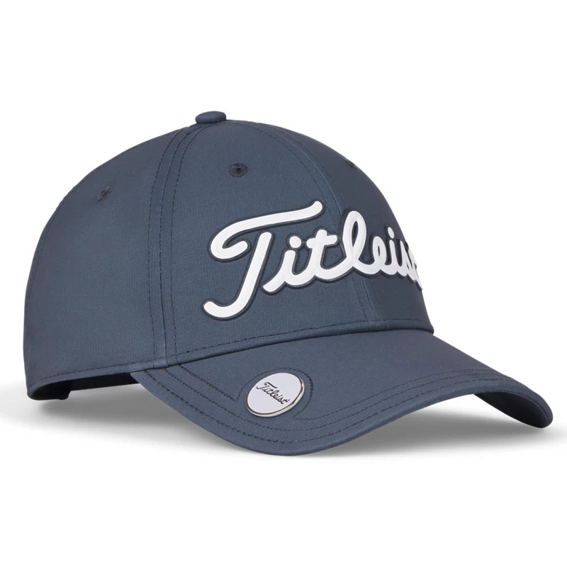 Navy blue cap with white 'Titleist' logo on a white background