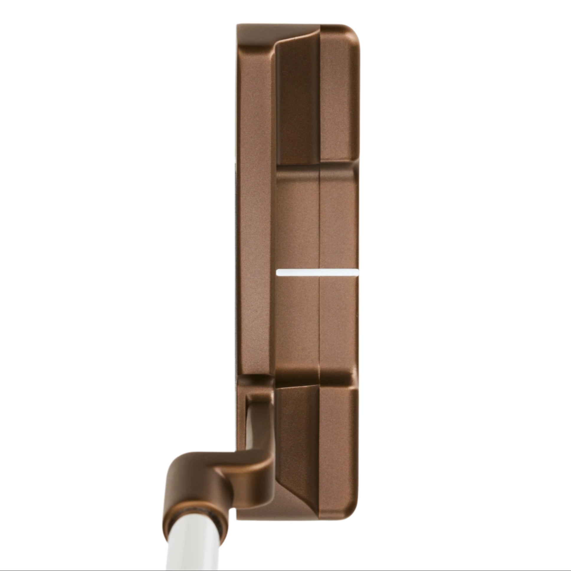 Bronze golf putter head on a white background