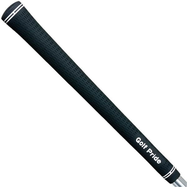 Black golf club grip with 'Golf Pride' branding on a white background