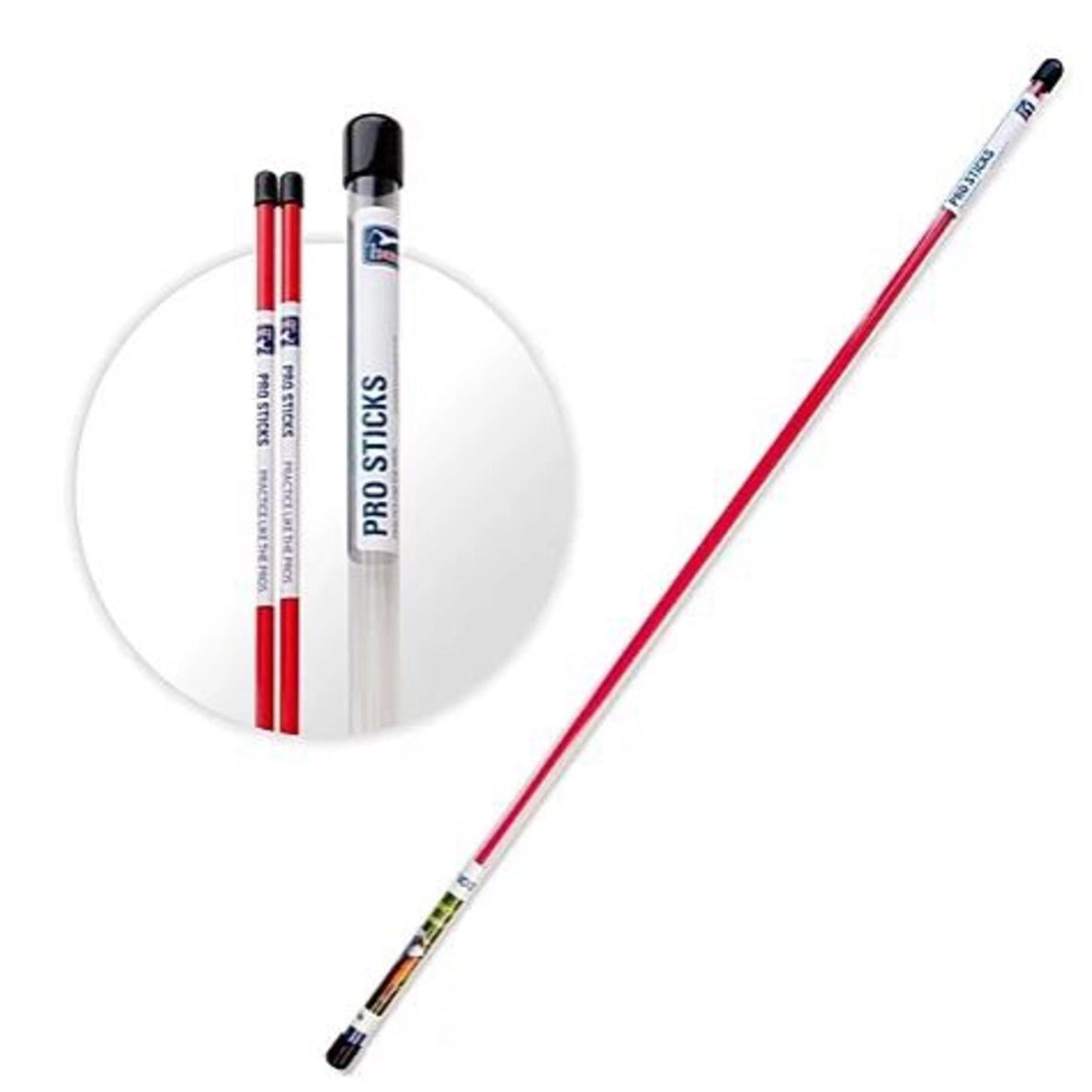 Two red alignment sticks with white branding text, packaged in clear plastic tubes.