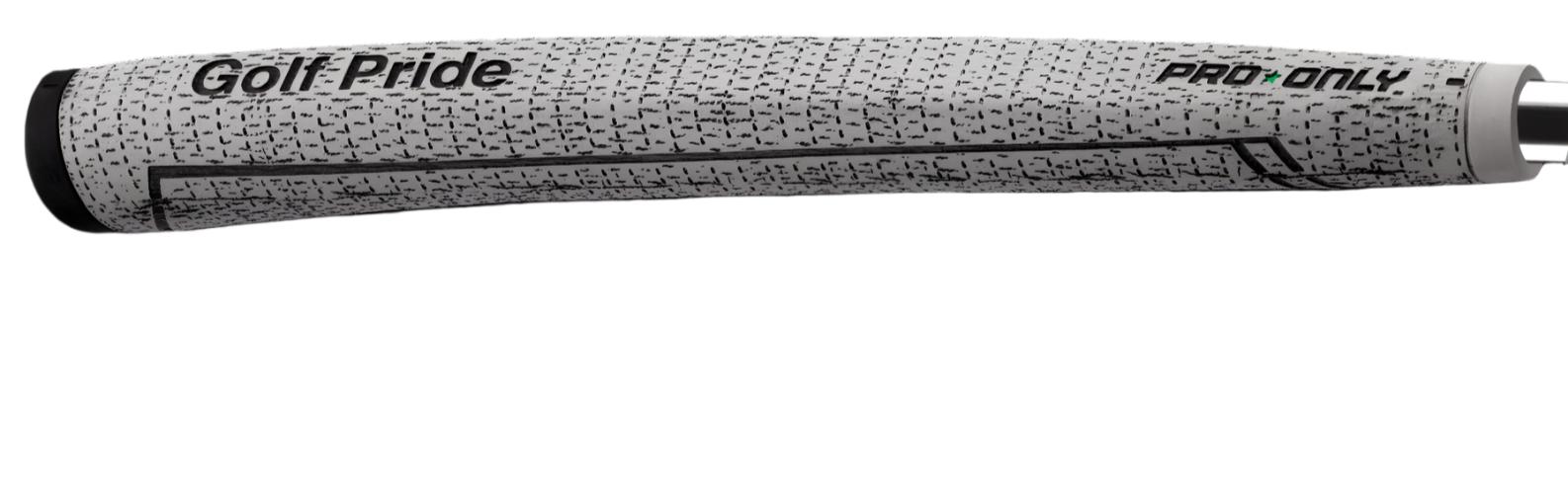 A putter grip from Golf Pride with the text 'PRO ONLY' on it, featuring a textured surface.