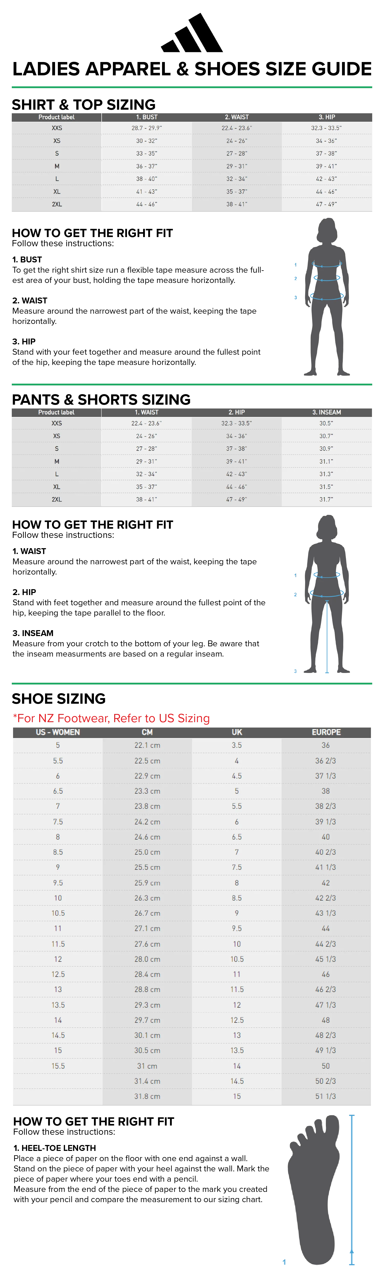 Adidas ladies size chart