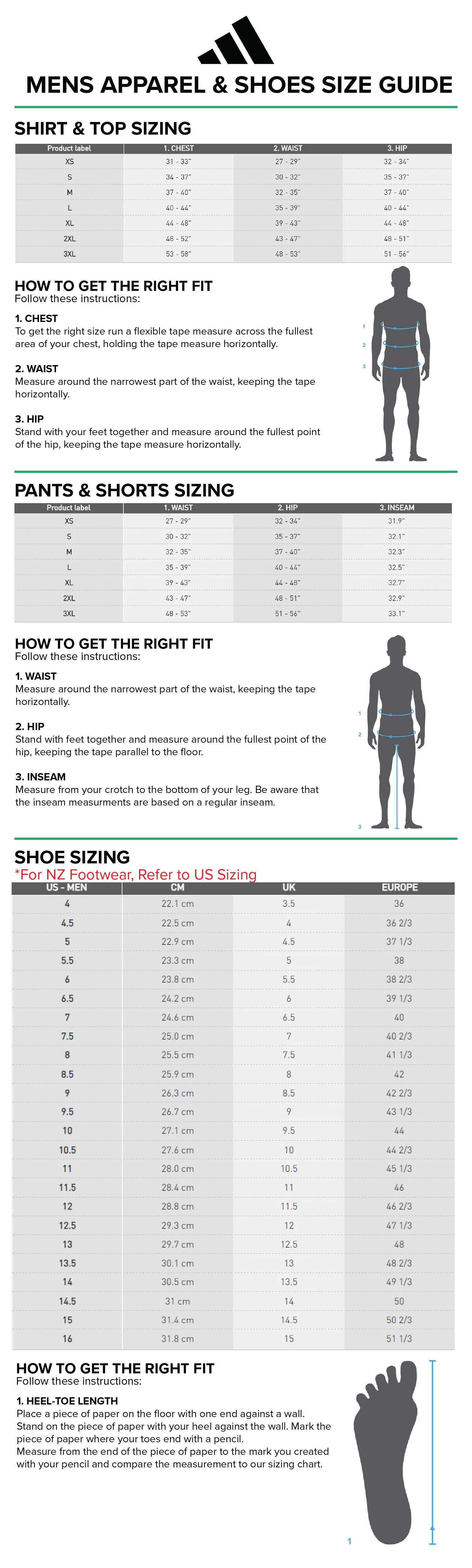 Adidas mens size chart