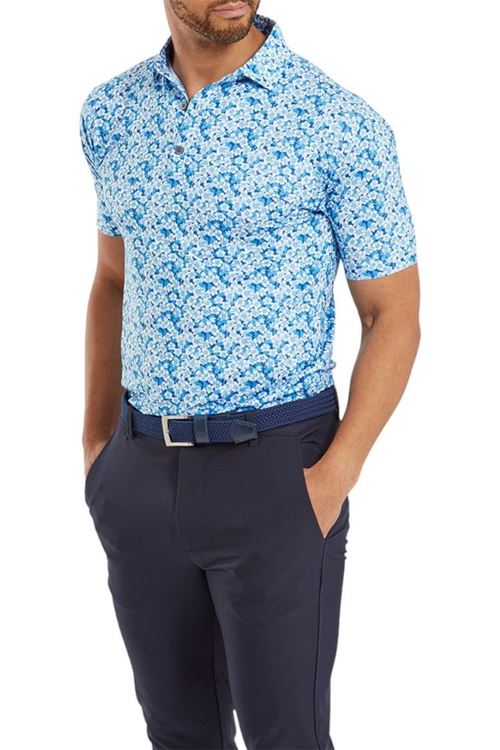 Footjoy Primrose Print Lisle Polo - Ocean