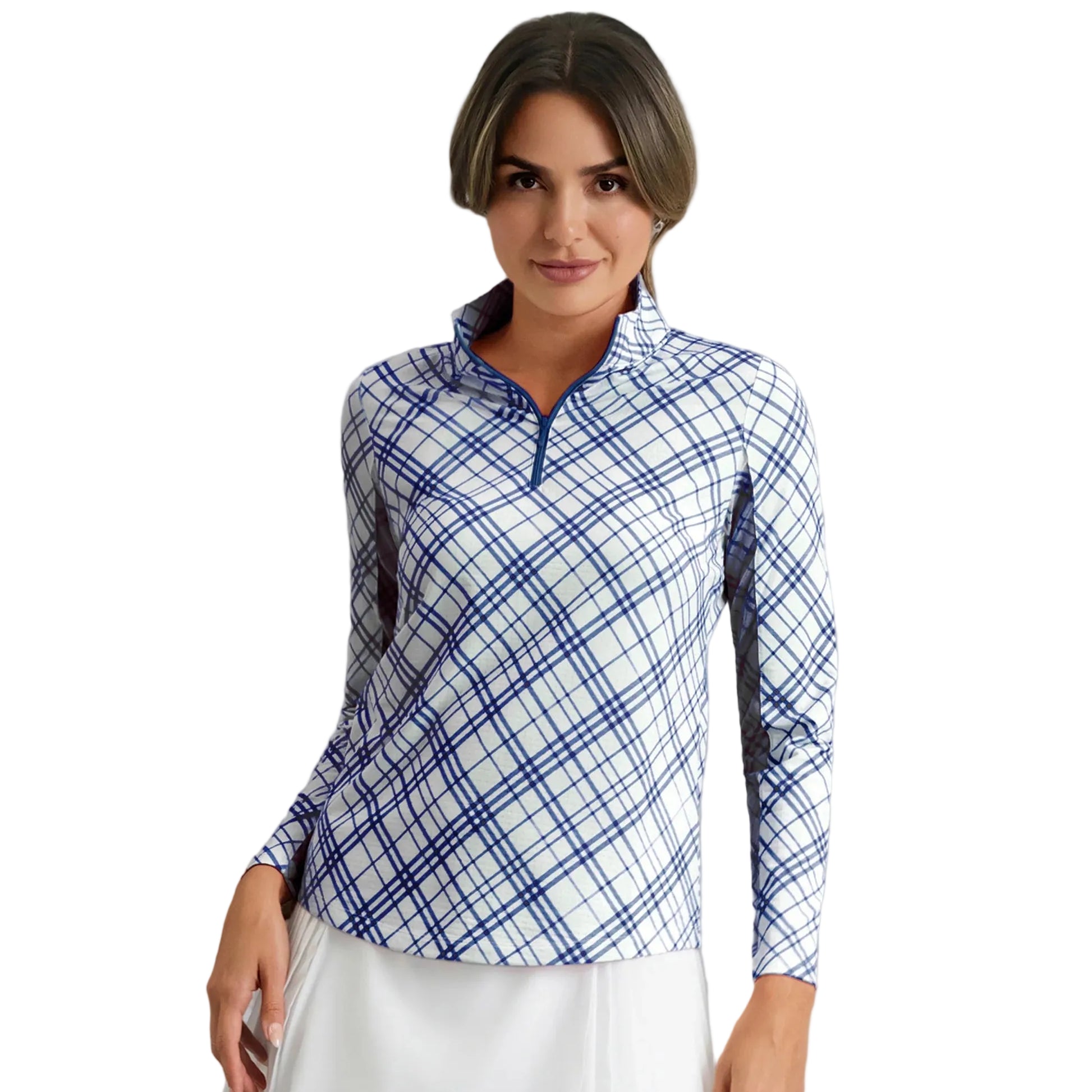 IBKUL Tony Plaid Long Sleeve Mock Neck Top