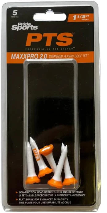 Packaged PTS MaxxPro 2.0 golf tees with a clear window
