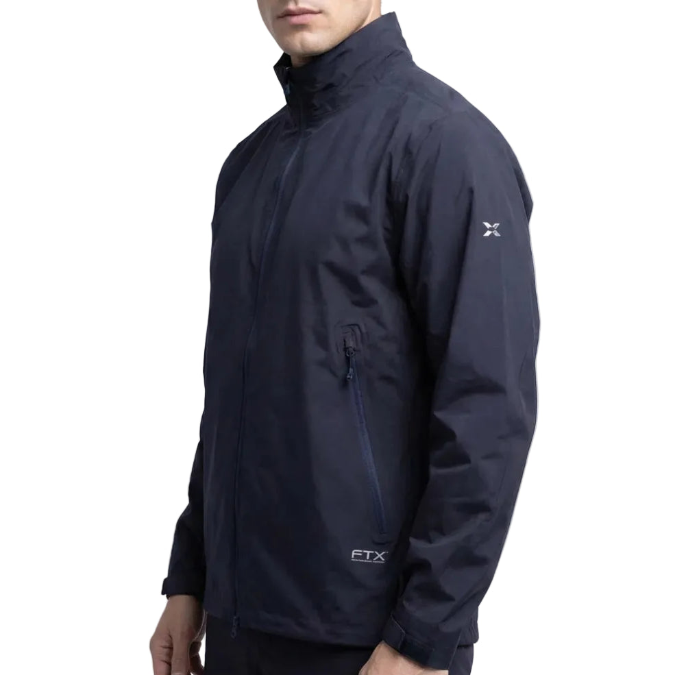 man wearing waterproof golf jacket