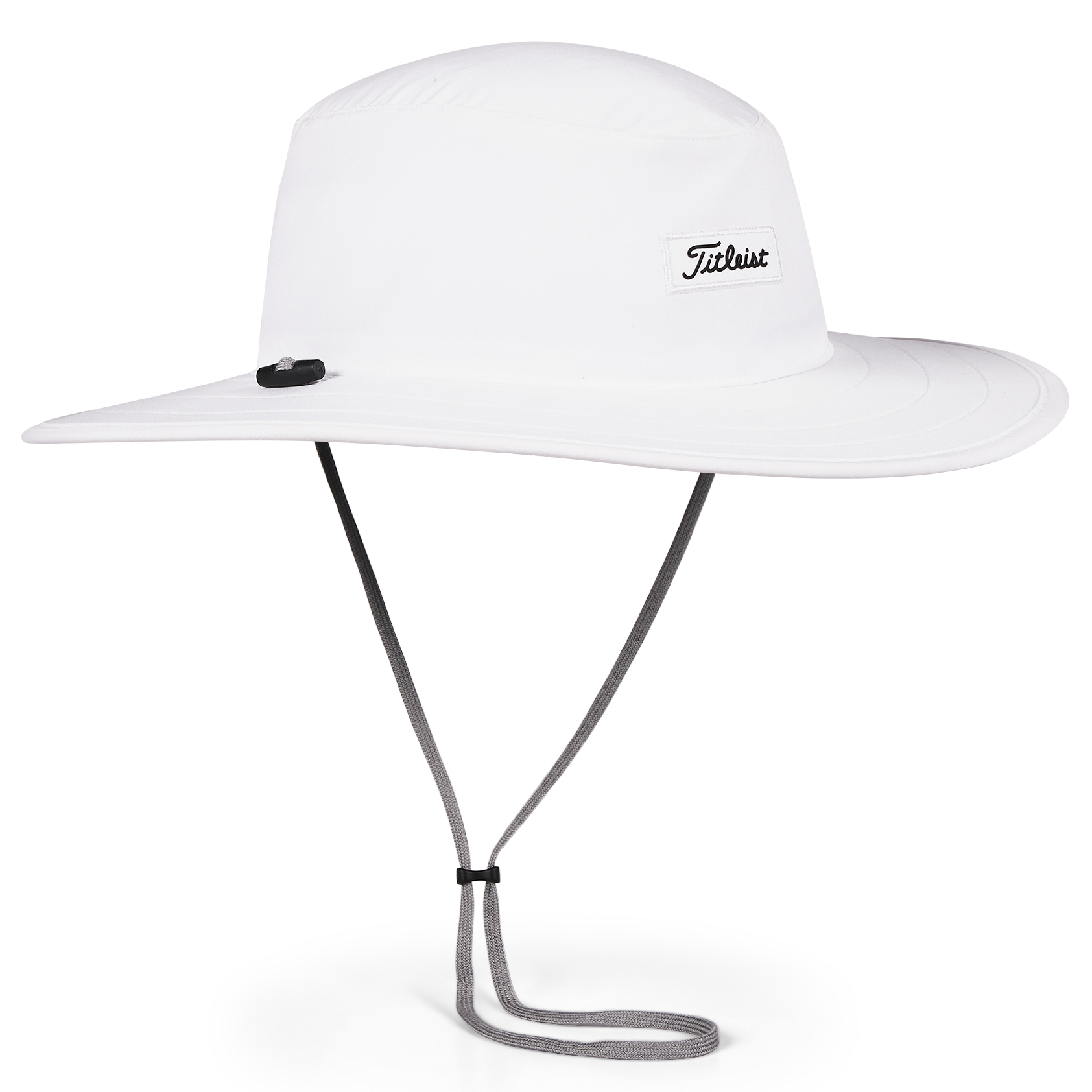White wide-brimmed hat with a brand logo on a white background