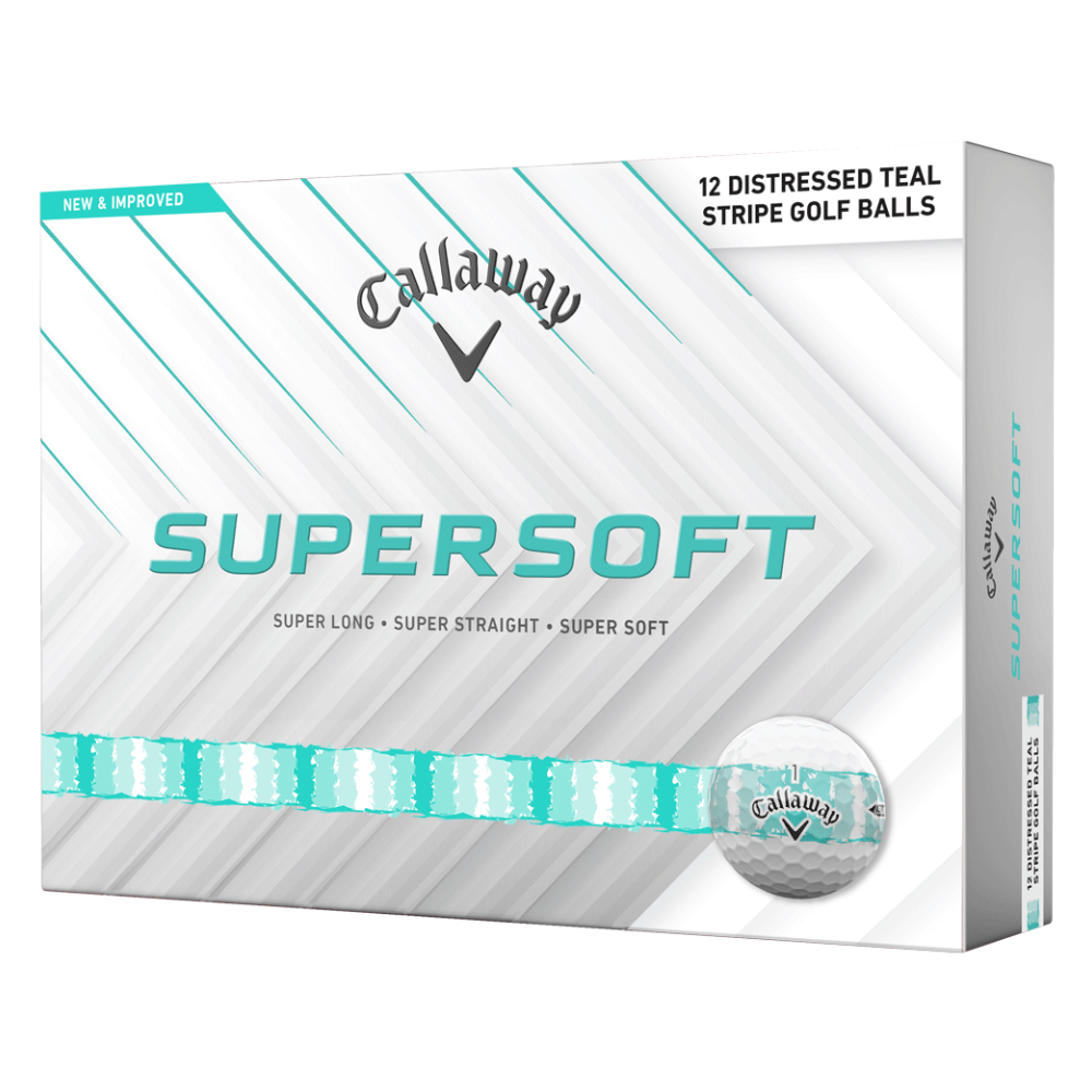 Callaway Supersoft golf balls packaging with teal stripe design on a white background