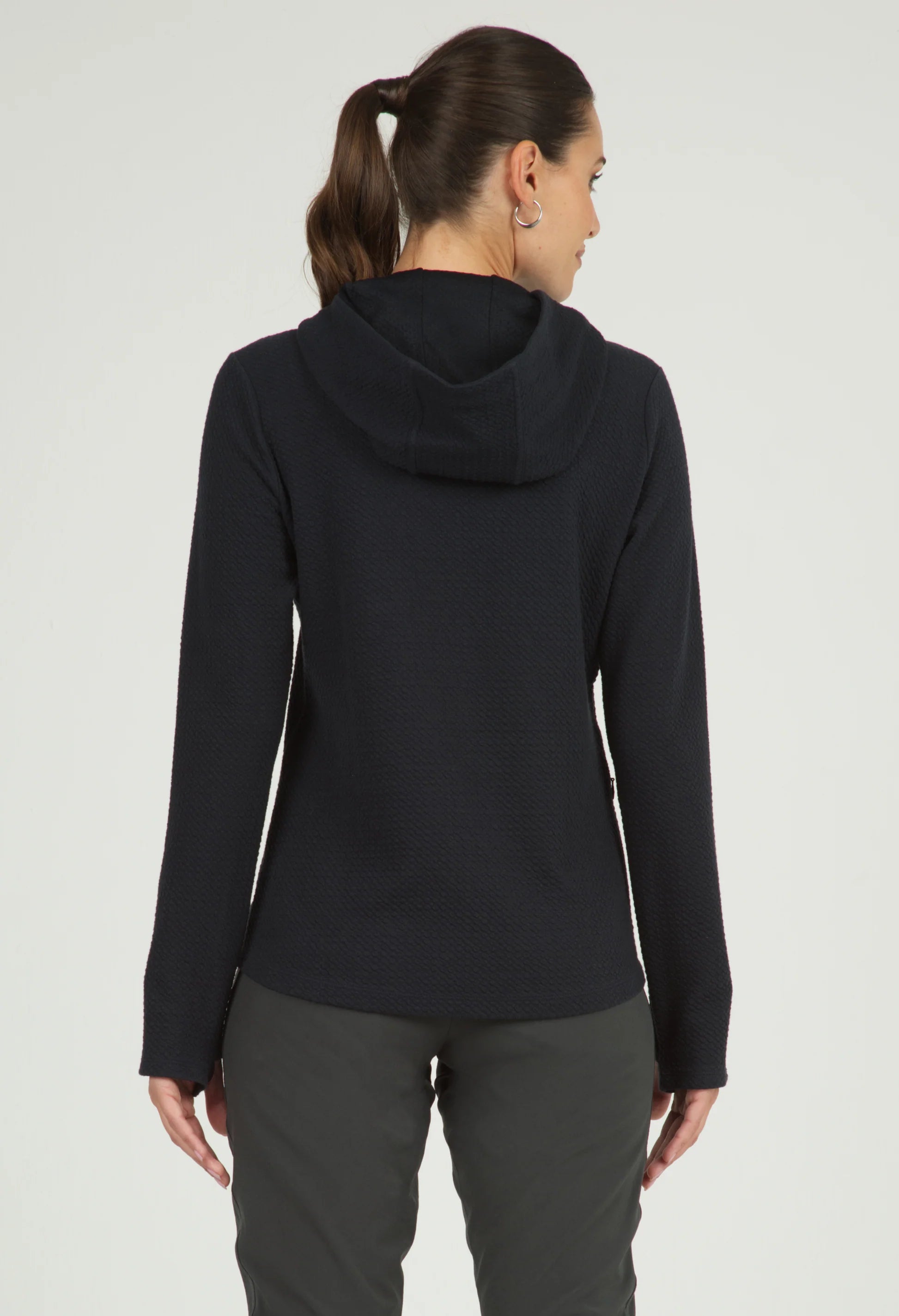 IBKUL Ladies Solid Popcorn Stitch Hoody - Black