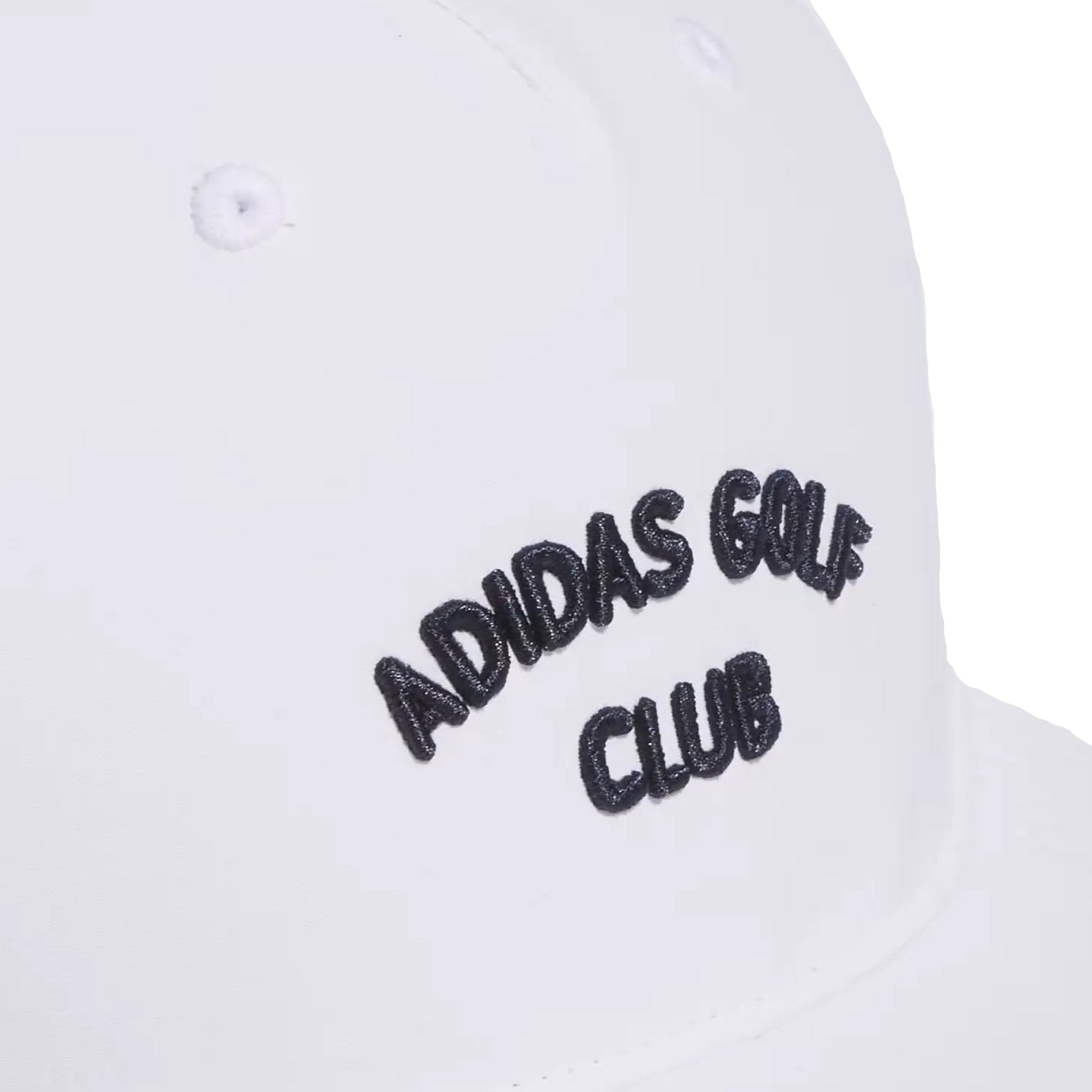 White cap with 'Adidas Golf Club' text on a white background