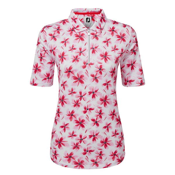 FootJoy Womens 1/2 Sleeve Floral Shirt - Pink / Red / Black