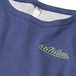 Navy blue sweatshirt with 'adidas' logo on a close-up of the chest area.