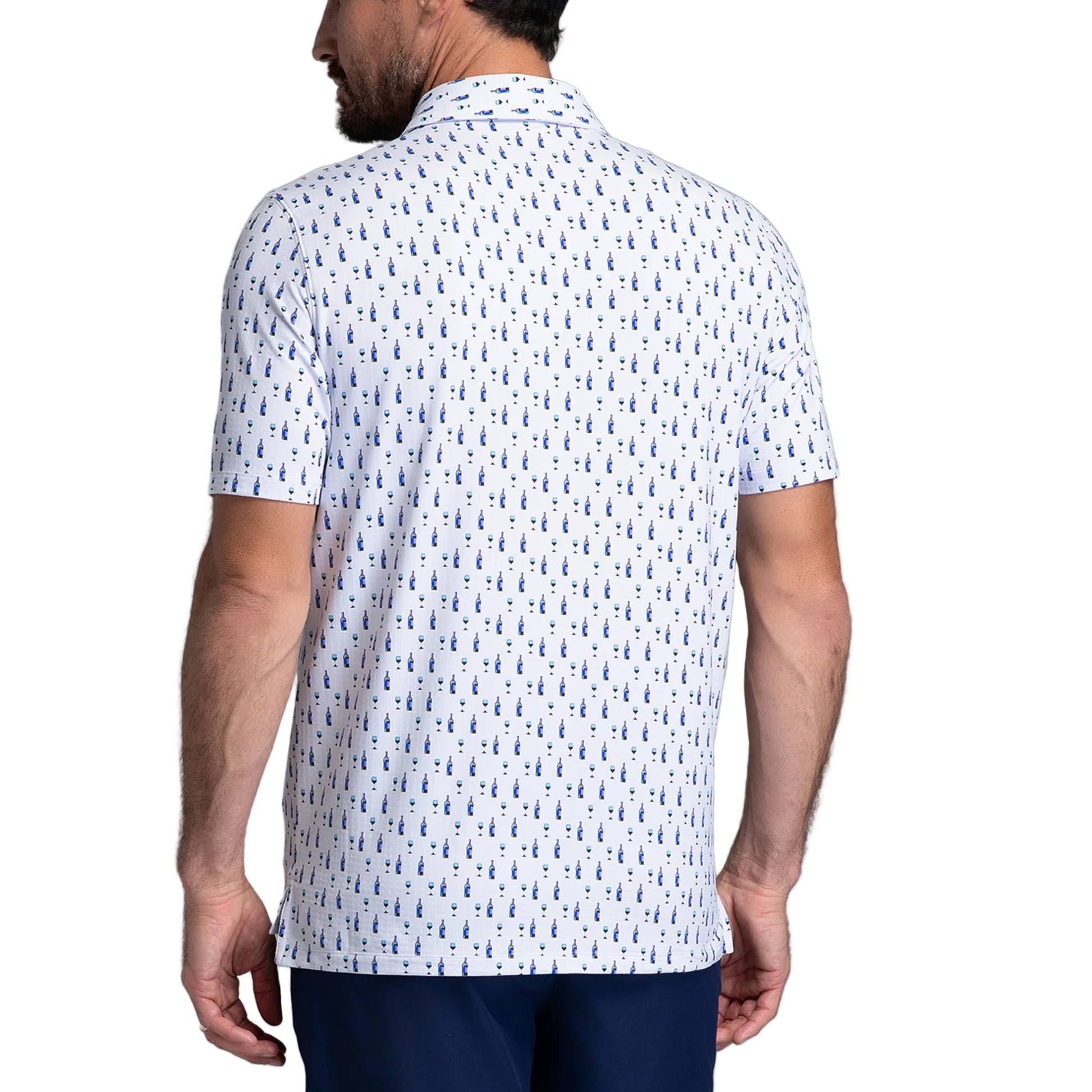 IBKUL Men's Art Deco Wine Print Polo - Lavender/Black