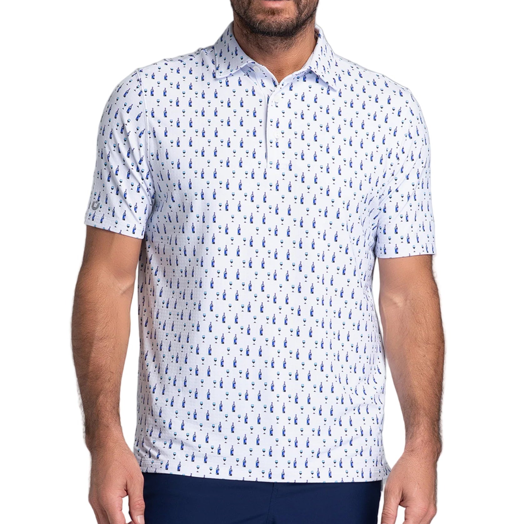 IBKUL Men's Art Deco Wine Print Polo - Lavender/Black